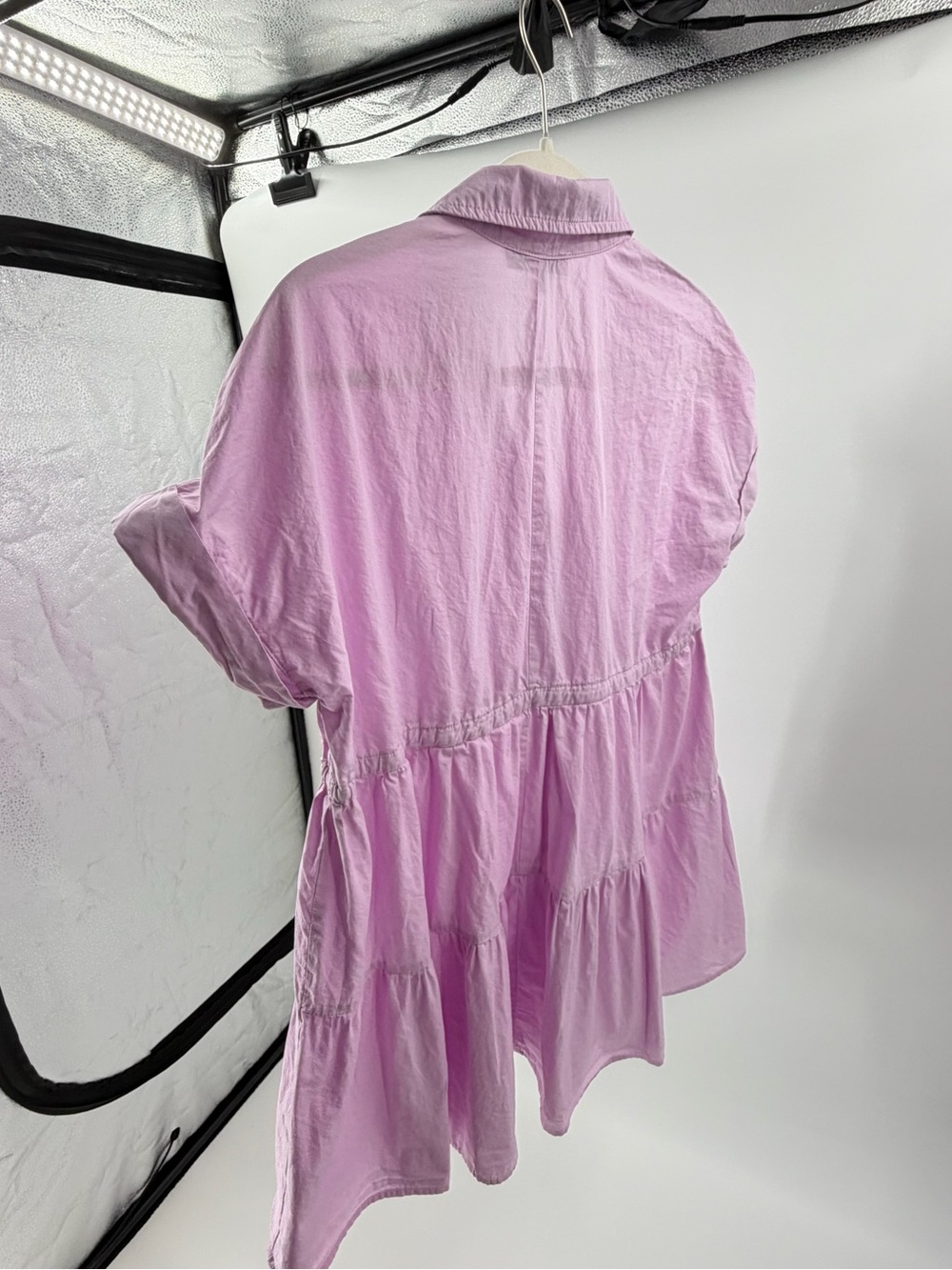 HYFVE Purple Solid Collared Button Front Short Sleeve Blouse Top Size S - Picture 4 of 7
